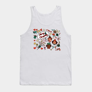 Illustration drawing of a group diversity people celebrate Merry Christmas party together Tank Top